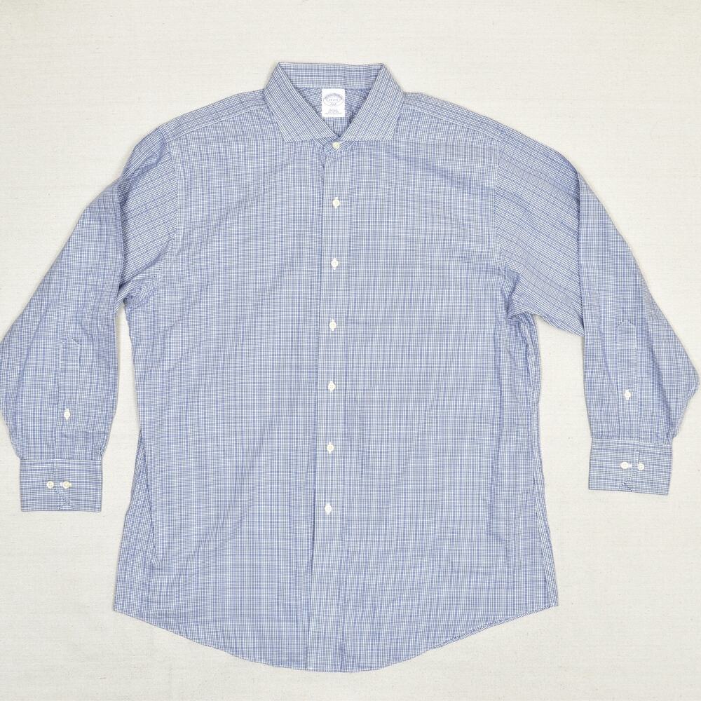 Brooks Brothers Men's Button Up Shirt Cotton Blue Size 17 - 2/3 Slim Fit No Iron - Picture 1 of 8